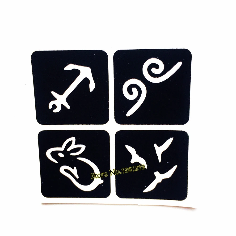 1 PC 4 Desain Kelinci Burung Jangkar Holo Keluar Henna Stensil Untuk