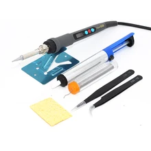 Электрический паяльник с ЖК-дисплеем с регулируемой температурой, комплект с вилкой европейского стандарта, 220 В, 60 Вт, портативный инструмент для ремонта сварки, пинцет, припой, олово