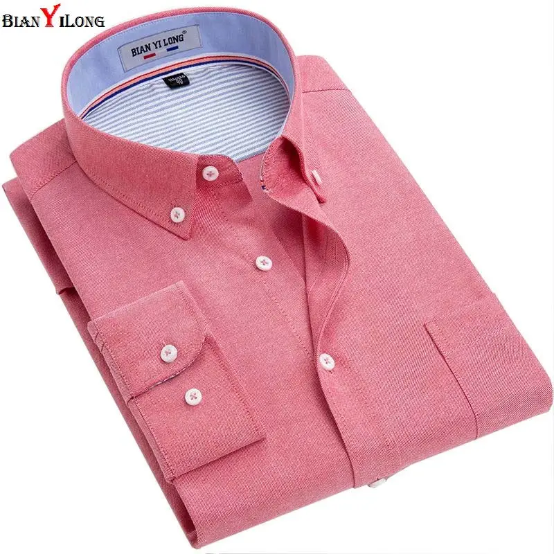 

BIANYILONG Casual Men Shirt Long Sleeve 60% Cotton Oxford Shirt Men Business Mens Dress Shirts Male Social Clothes Chemise S-4XL