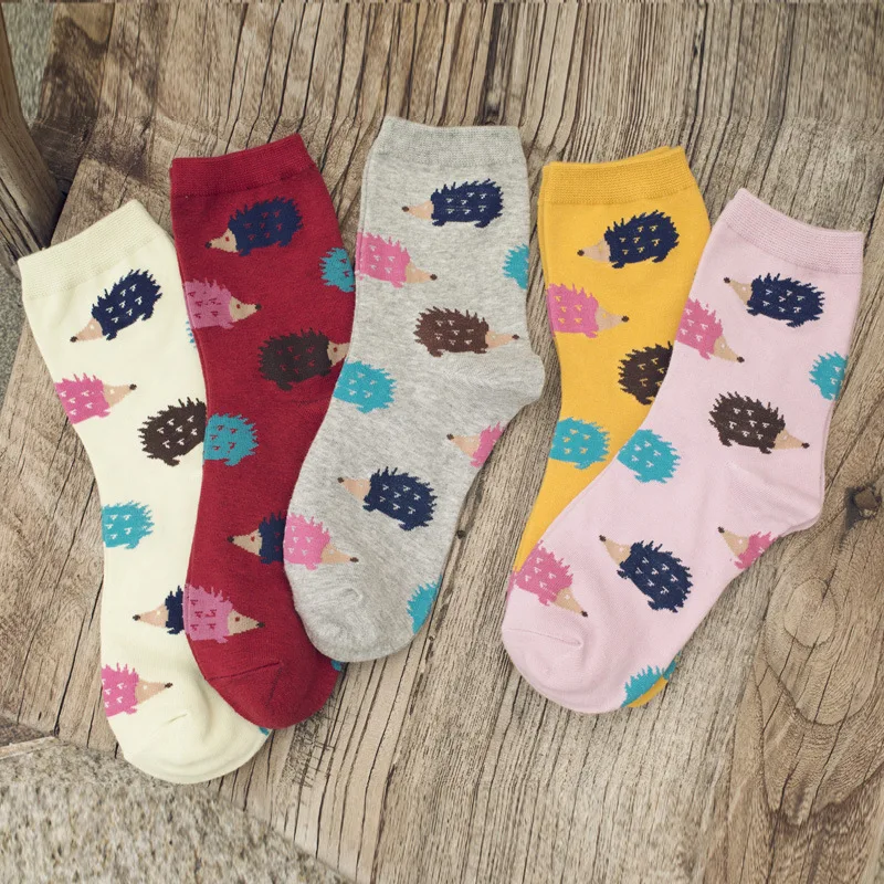 Женские носки до щиколотки Kawaii мультяшный ежик принт с животными теплые для зимы