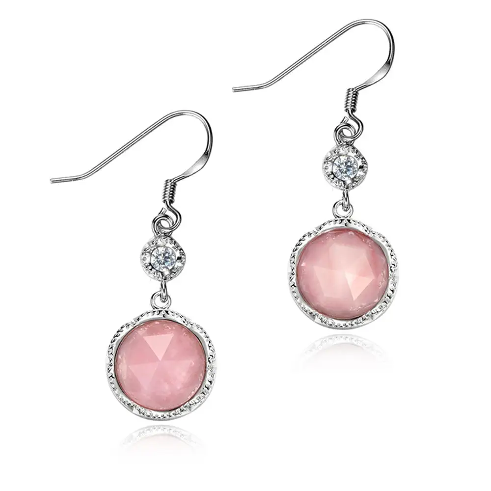 

Dormith 925 Sterling silver 10*10mm 5.72 carats Natural Pink opal stone with natural white topaz dream drop earrings for women