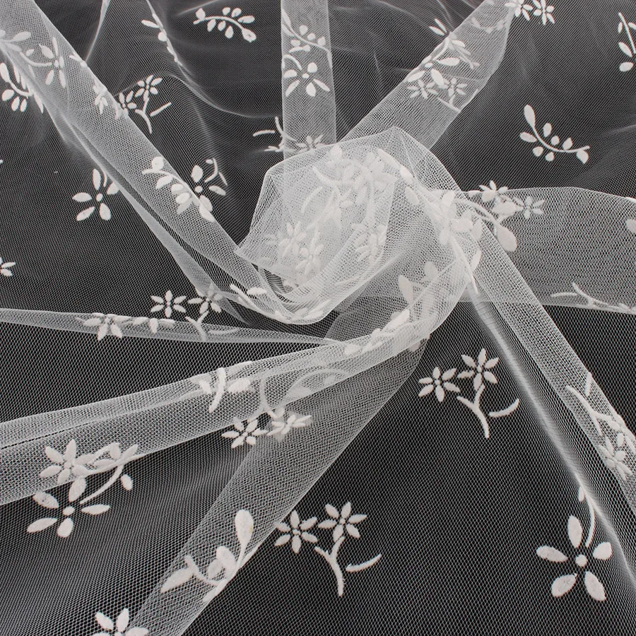 Удобная Мягкая сетчатая Флокированная сетчатая ткань с цветочным рисунком, украшенная снежным солнцем, листьями, сетчатая занавеска, свадебная одежда, вуаль, платье для девочек