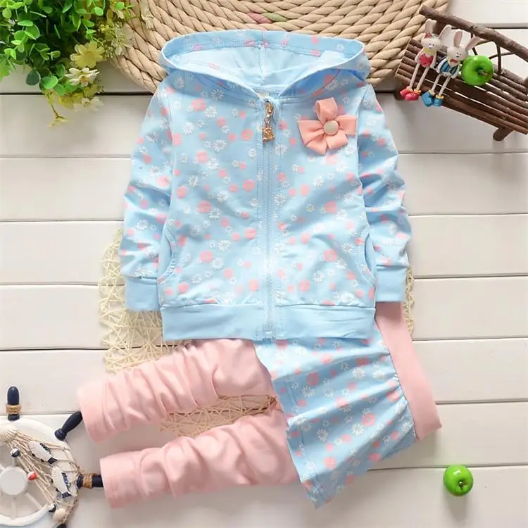 

2017 new style children clothing long sleeve hoodies and skirt pants children sets Girls suit cotton zipper Floral baby sets