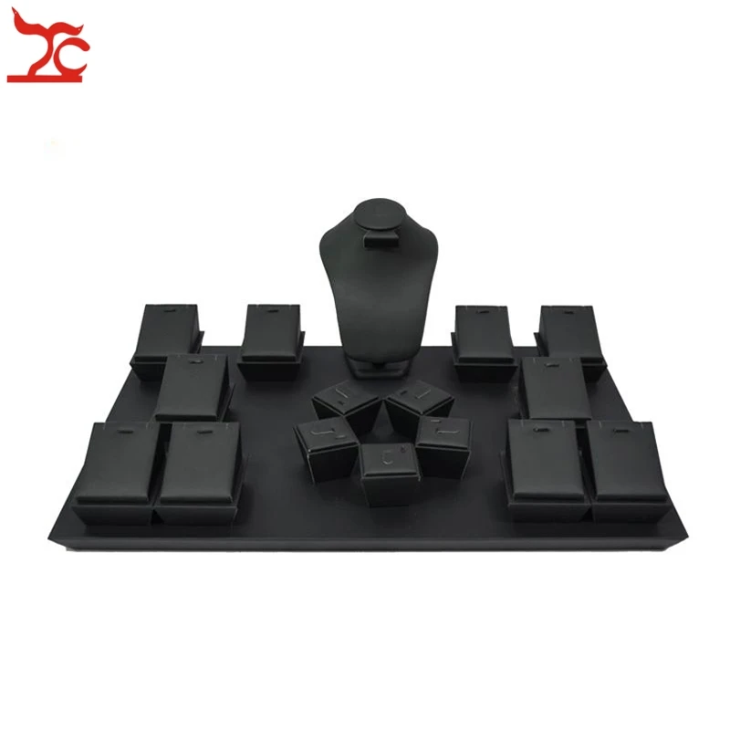 Ems Free Classica Jewelry Display Prop Black Leatherette Ring Holder  Pendant Necklace Earring Ring Counter Showcase Kit 55*36cm