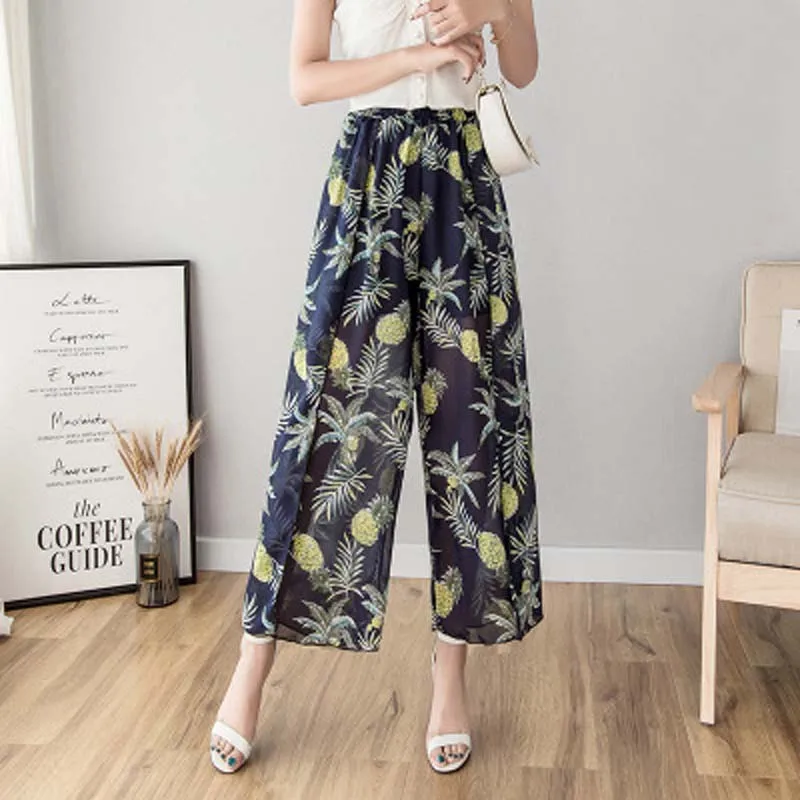 2019 Broad-legged pants summer thin large size, casual open-forked, nine-minute pants, loose and slim Chiffon sunscreen pants 2019 Broad-legged pants summer thin large size, casual open-forked, nine-minute pants, loose and slim Chiffon sunscreen pants
