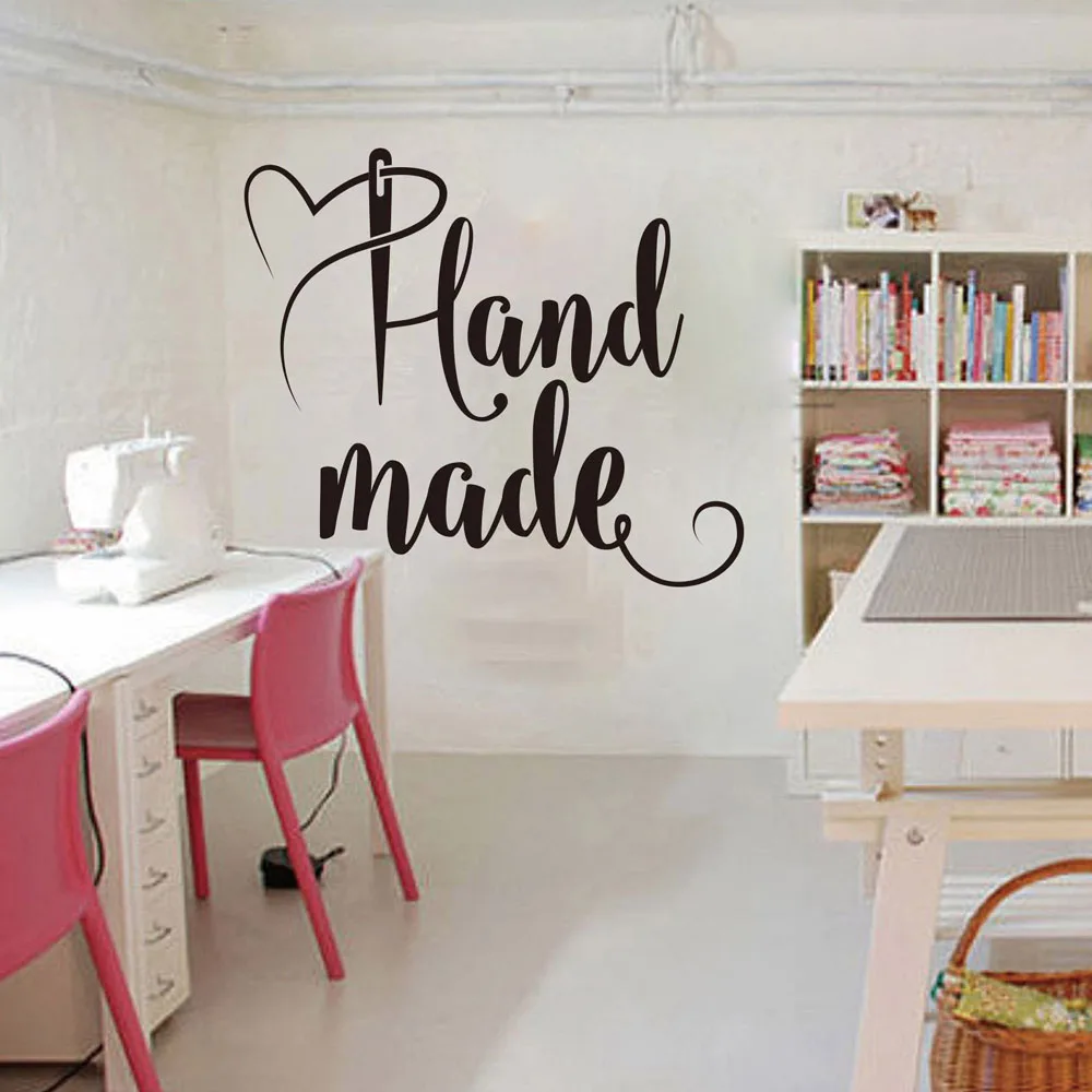 

Sewing Hand Made Lettering Wall Decal Needlework Shop Wall Window Stickers Handcrafted Sew Vinyl Decals Wall Decoration G279