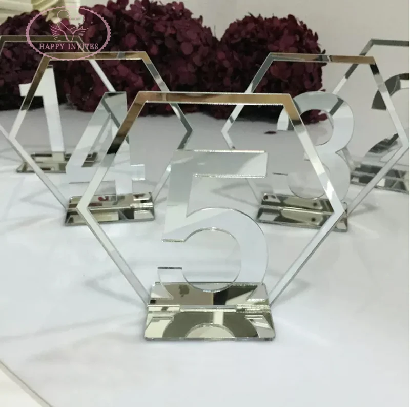 HI9032-02 Acrylic Table Number Cards Silver Mirror Table Numbers for Wedding