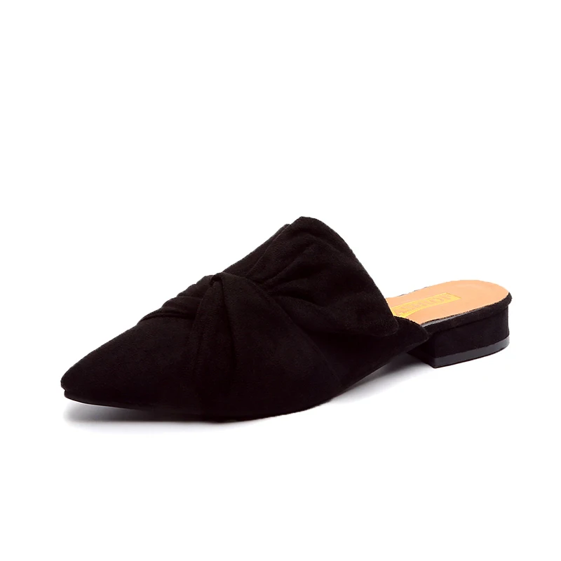 Г.; шлепанцы без задника; женские тапочки из флока; модные женские шлепанцы на низком каблуке; элегантные женские шлепанцы на квадратном каблуке; гофрированная обувь - Цвет: Черный