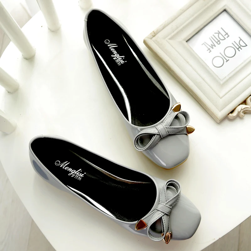 

2018 New Women flats casual shoes leather fashion square head Bowknot Women's flat heel single shoes eh11