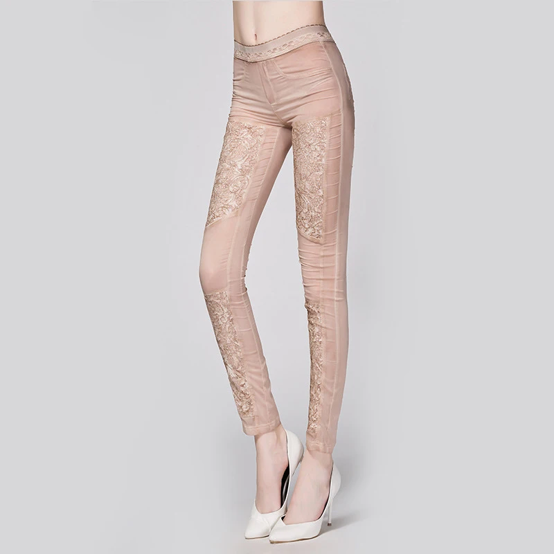 Europe Et Du Femmes 2018 Poches De Pantalon Élastique Kaki Crayon 2 Couleurs Taille Patchwork Amérique Mode Dentelle Soie Maigre En 95 Style argent qaCZw