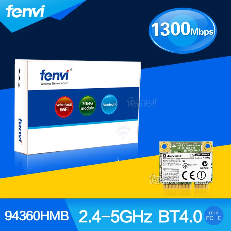 

Fenvi Wlan Network New Broadcom BCM94360HMB AzureWave AW-CB160H 802.11ac 1300Mbps Wireless AC WIFI Bluetooth 4.0 Mini PCI-E Card