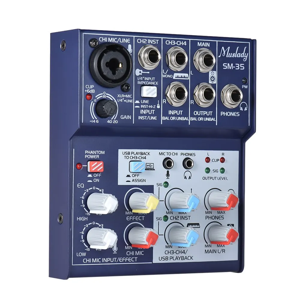 

Muslady SM-35 Compact Size 4-Channel Sound Card Mixing Console Digital Audio Mixer Supports 5V Power Bank USB Power Supply
