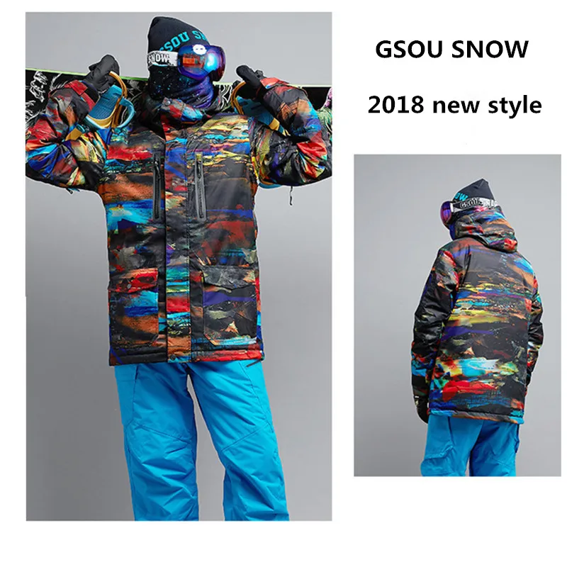 Gsousnow new ski jacket men's windproof warm thickening multicolored ski suit ski suit male