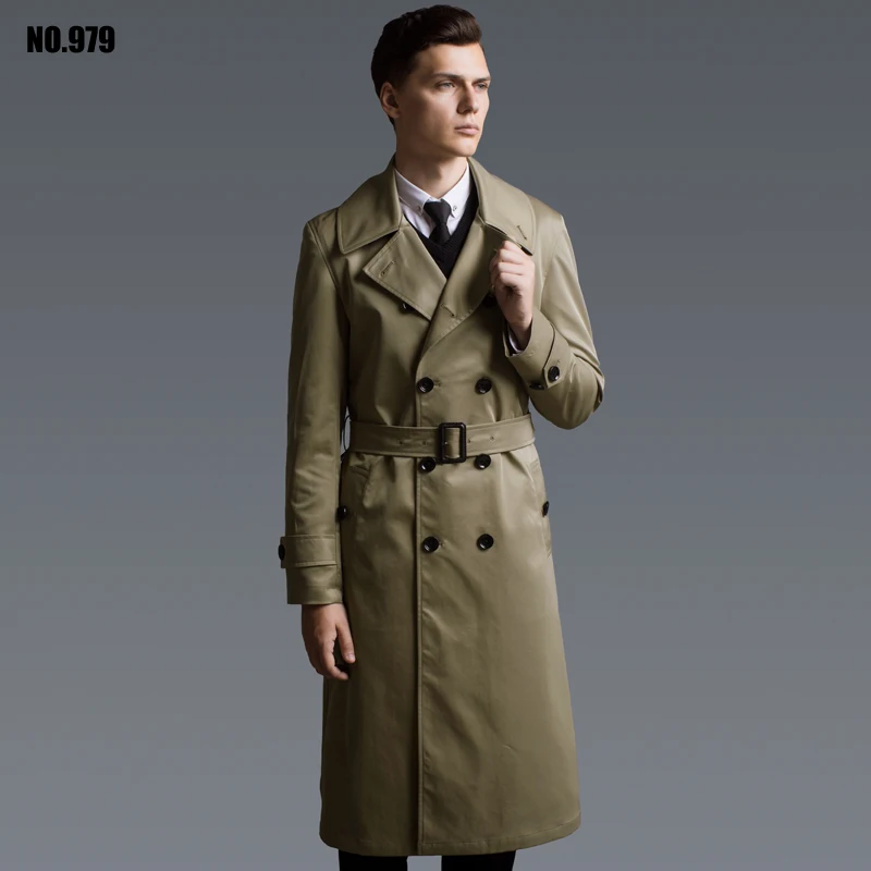 

2018 America Europe Fashion simple Double breasted men's clothing lengthen commercial casual outerwear Khaki black Trench Coat