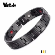 Vinterly черный магнитный браслет для Для мужчин ручной цепи здоровья, энергии, германий satinless Сталь Браслеты Модные украшения