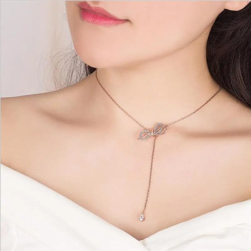 

Everoyal Trendy Rose Gold Girls Choker Necklace Jewelry Fashion Crystal Bowknot Female Necklace Accessories For Women Birthday