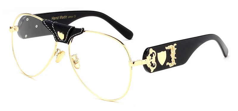 Новые модные солнцезащитные очки, металлическая кожа, декоративная оправа, роскошные брендовые дизайнерские женские зеркальные солнцезащитные очки, мужские UV400 оттенки 1013R - Цвет линз: Gold  Frame Clear