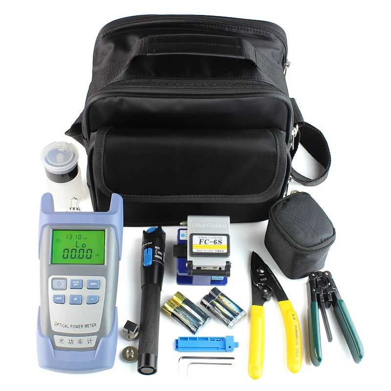 

13 in 1 whole sale Fiber Optic FTTH Tool Kit with FC-6S Fiber Cleaver, Optical Power Meter 5km Visual Fault Locator Fiber Strip