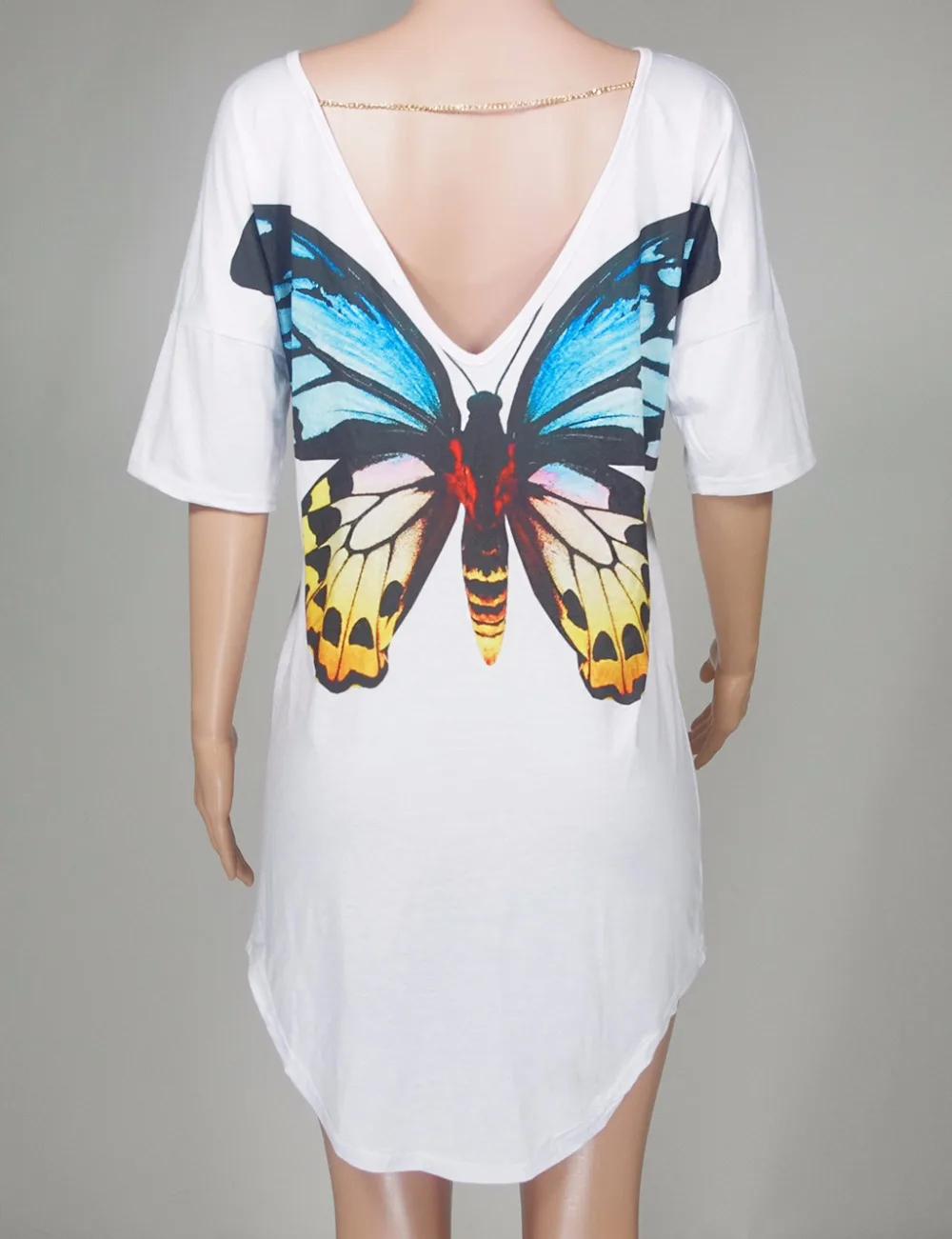 2018 Casual cat butterfly printed O Neck V backless short sleeve Loose white mini dress womens fashion dresses summer women long sleeve maxi dress