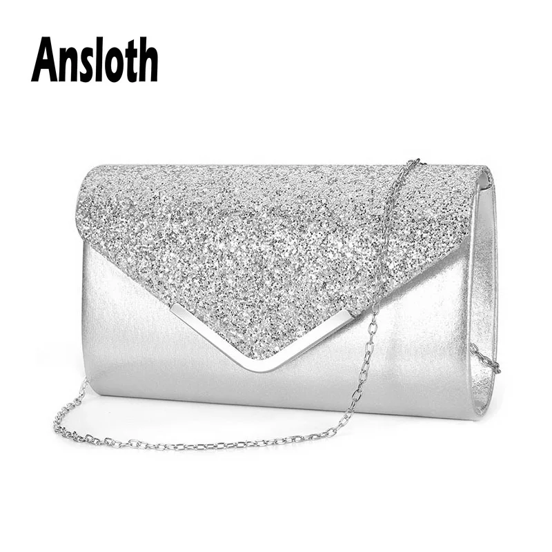 

Ansloth Glitter Clutch Bags Women Solid Color Wedding Bags For Lady Party Clutches Female Luxury Shoulder Crossbody Bags HPS472