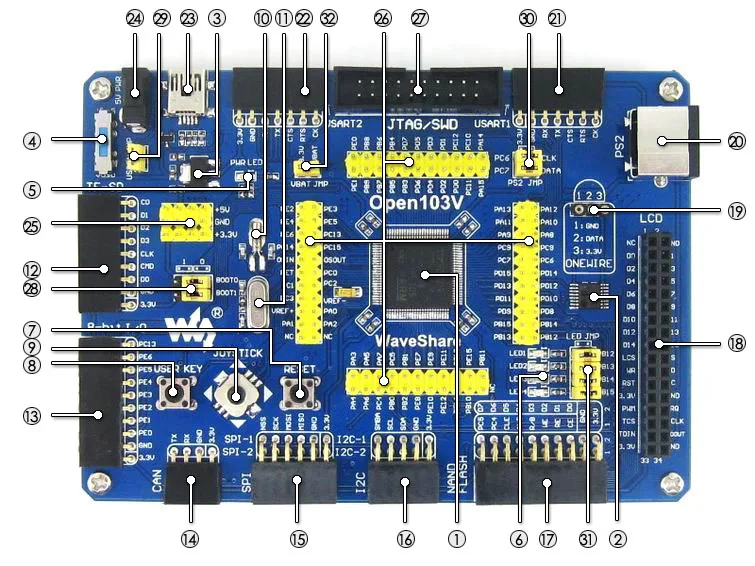 Waveshare STM32 доска STM32F103VET6 STM32F103 ARM Cortex-M3 STM32 Совет по развитию + 7 аксессуары модуль комплект = Open103V посылка в