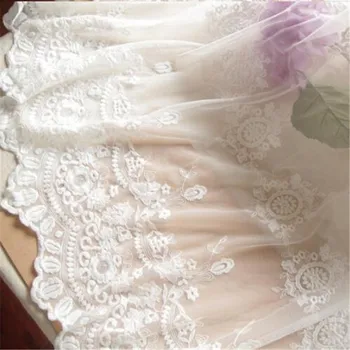 

3Yards X110cm Ivory Gorgeous Bilateral Double Edge Soft Tulle Embroidery Flower Mesh Screen Gauze Lace Handmade Scarf Fabric diy