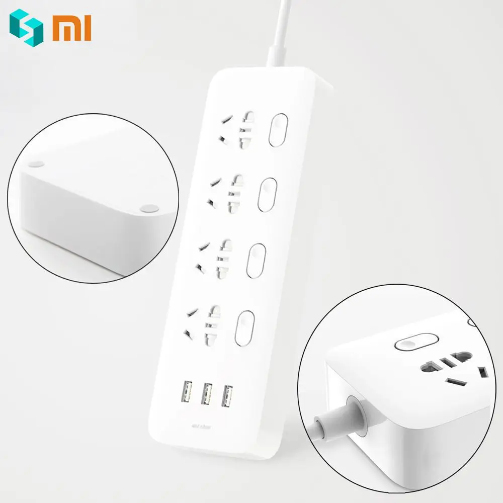 

Original Xiaomi Socket Mijia Power Strip Sockets 4 Individual Control 3 USB 5V 2.1A Fast Charging Extension Sockets With Safe