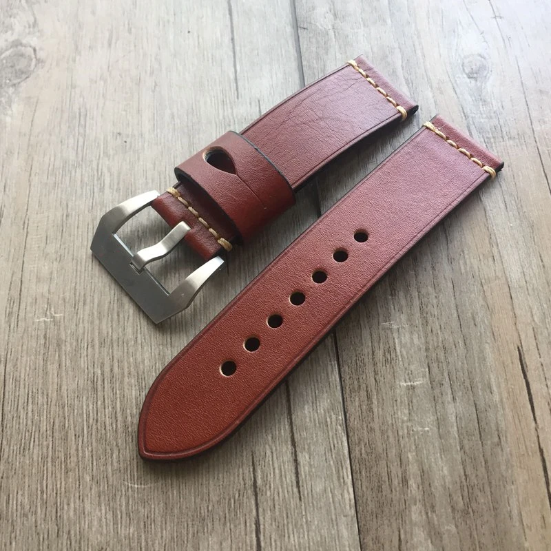 

TJP Handmade 20mm 22mm 24mm 26mm Retro Oil Brown Genuine Leather Watchband Strap Belt Bracele For PAM and Pilot Sport Watch