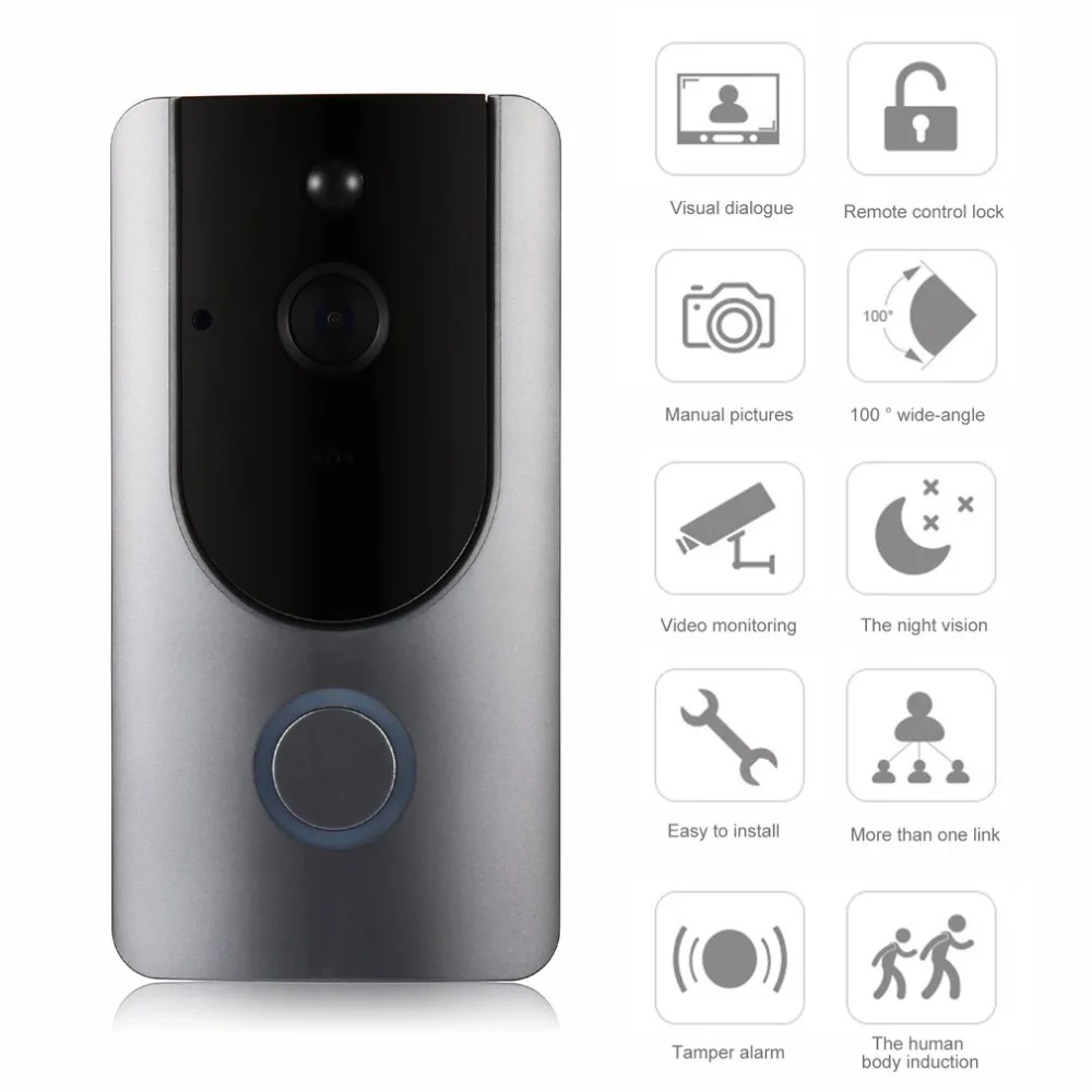 

Wireless WIFI Video Doorbell HD Intercom Visible Monitor Night Vision Intelligent Doorbell PIR Motion Detection Remote Control