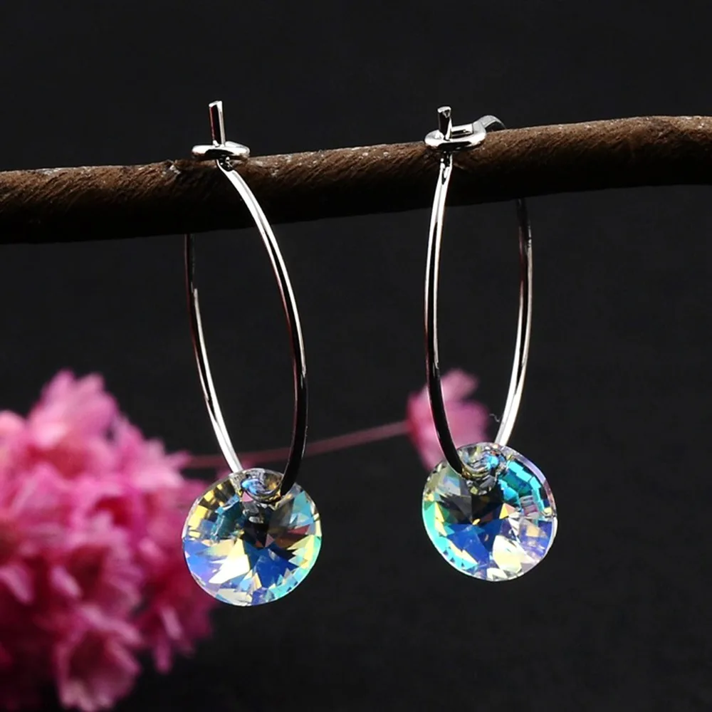 

Summer Austrian Crystal Earring Temperament Hoop Earring Super Flash Lucky Girls Earrings