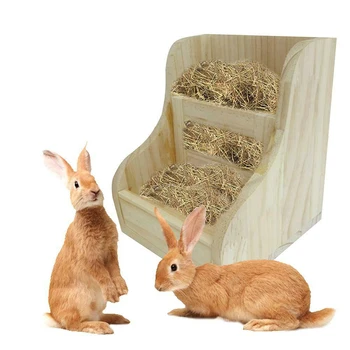 

Rabbit Feeder Hay Feeder Rabbit 2 In 1 Wooden Straw Frame Food Bowl Guinea Pig Totoro Grass Frames Small Pet Food Bowl New FPing
