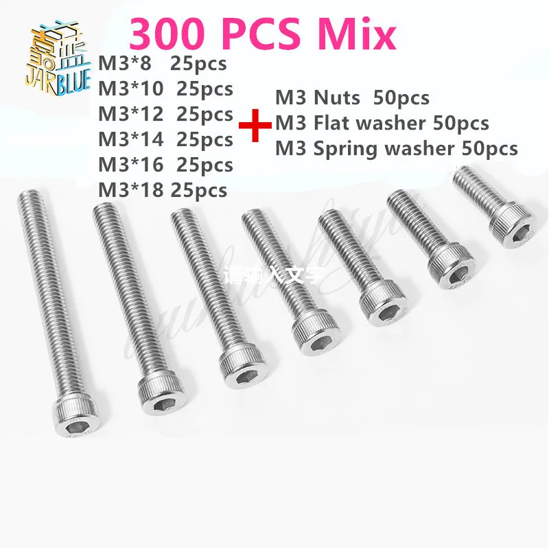 M3 Black Socket Cap Bolts Nuts Washers Round Head 300 Piece Assorted Kit