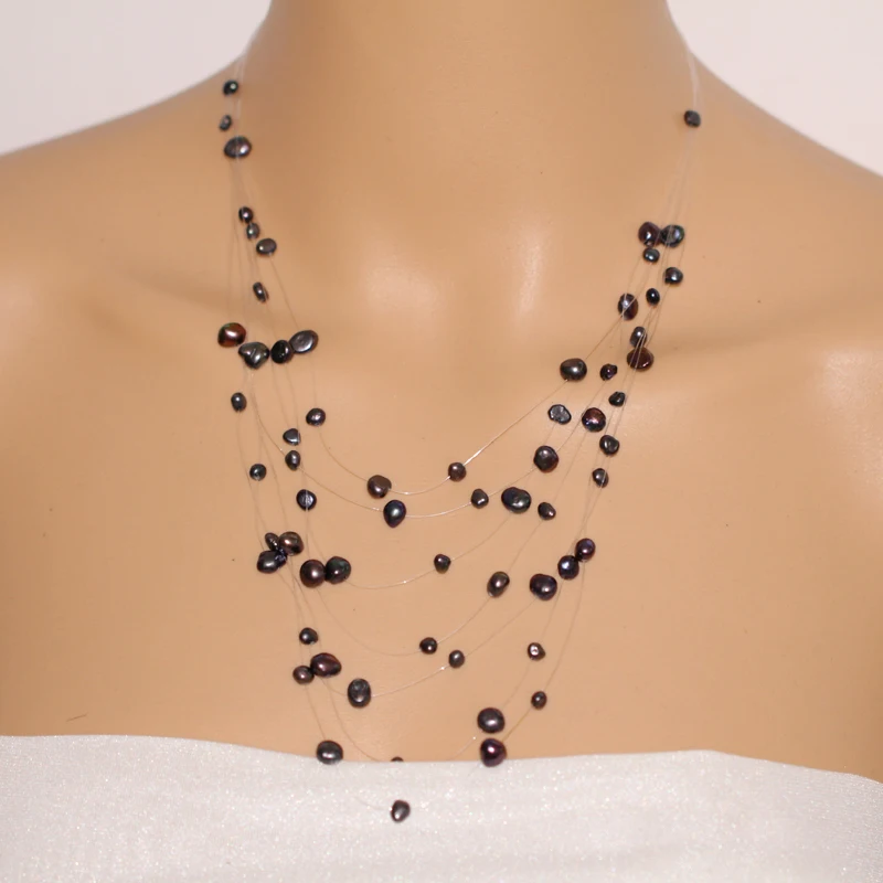 

pearl floating choker necklace ladies genuine multi strand freshwater baroque pearl necklace bridal bridesmaid gifts for women