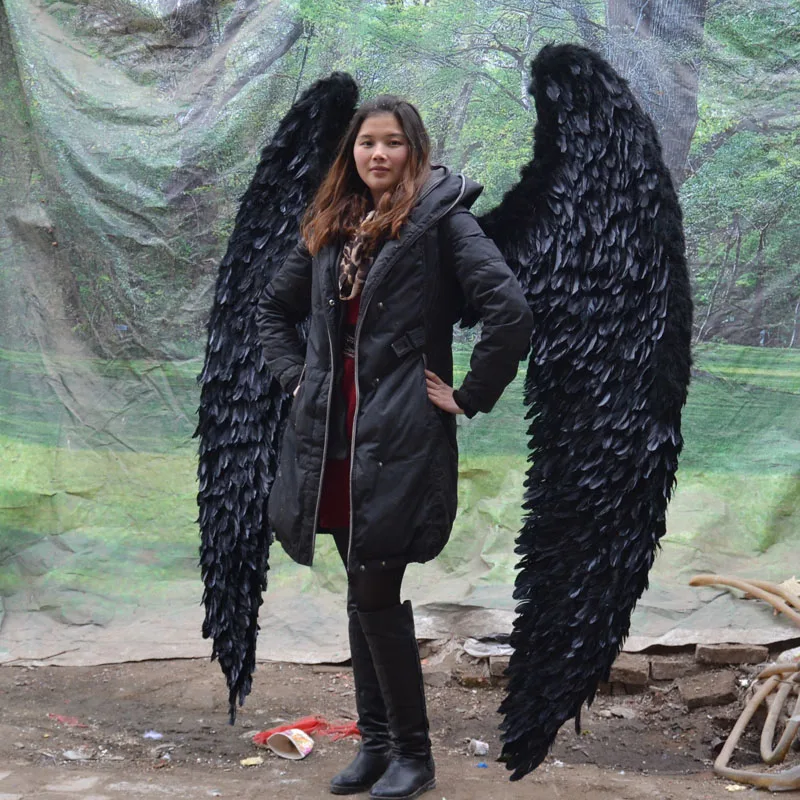 

Catwalk Stage Cosplay heigth 160cm angle wings black feathers wings,Performance film Props party gift a1985