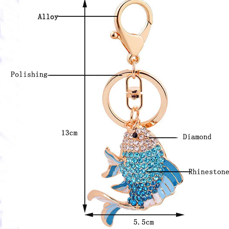 Милый полосатый кристалл брелок в форме рыбы Стразы сплав Карп держатель брелок для женщин модные подвесные аксессуары для сумок брелок D25
