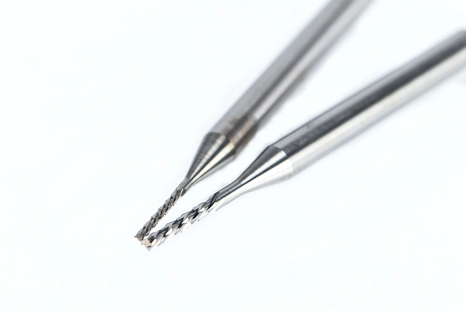 HUHAO 10pc/lot 3.175mm PCB Drill Bit Set PCB Router Bits Left Spiral PCB Milling Cutter Down Cut Corn End Mill Engraving Bit CNC