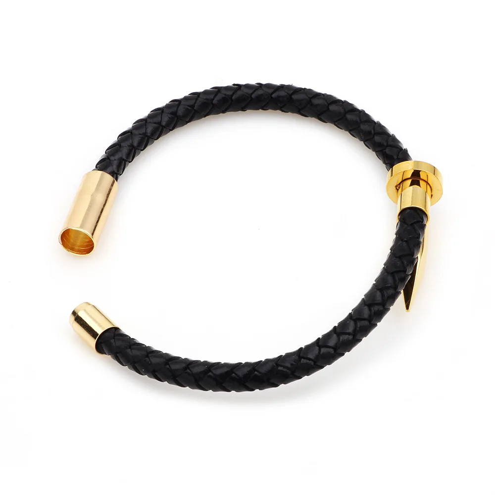 Модные мужские 6 мм плетеные браслеты из натуральной кожи, нержавеющая сталь, Браслет-манжета для ногтей, магнитные браслеты, браслеты для женщин