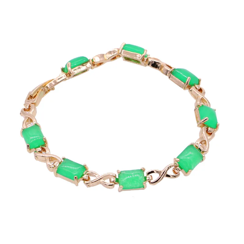 Gzjy Fashion Bangles Pure Gold Color Natural Malaysian Green Stone&aaa