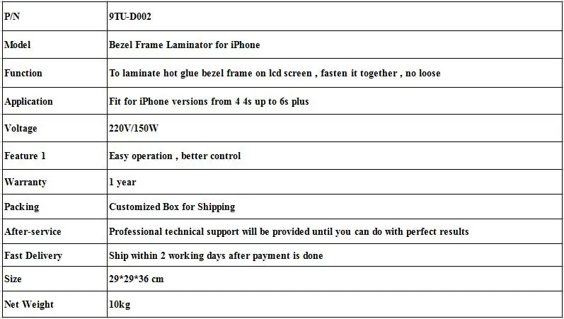 9TU-D002 Bezel Frame Laminator for iPhone