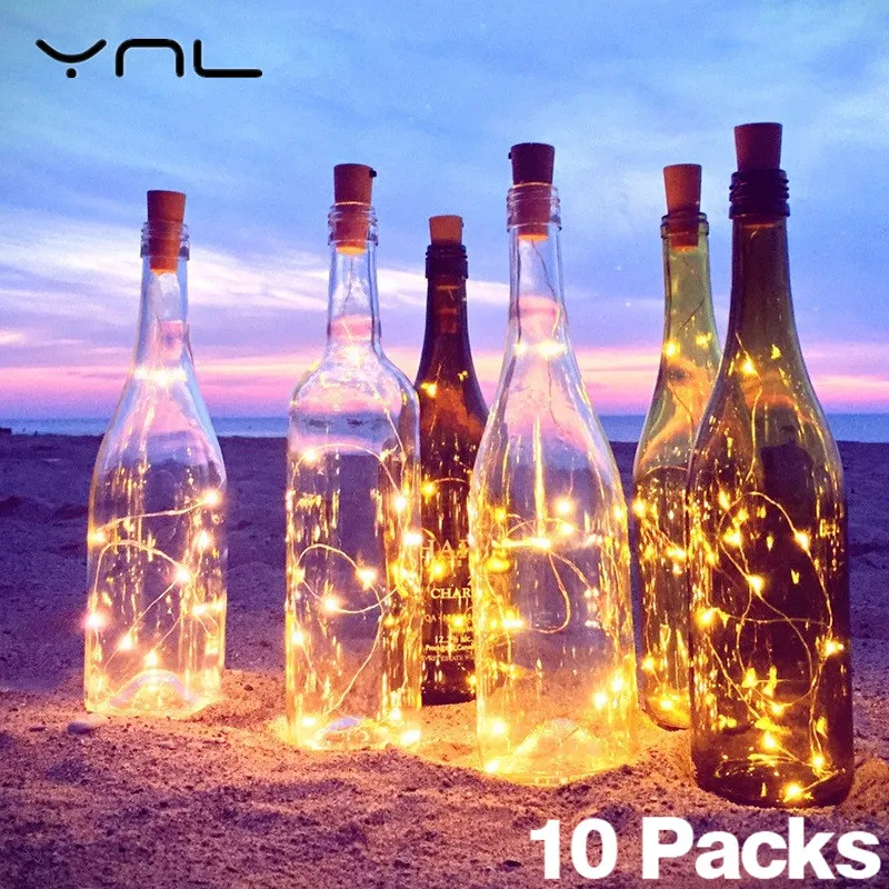 

10pcs RGB LED Strip Light 2M Copper Wire Cork Shaped Wine Bottle Stopper Battery LED String Flasher Christmas Lights Decoration
