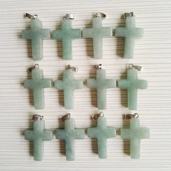 

2018 Fashion Cross Aventurine Natural stone pendants for women 12pcs/lot jewelry making charm Necklace accessories free shipping