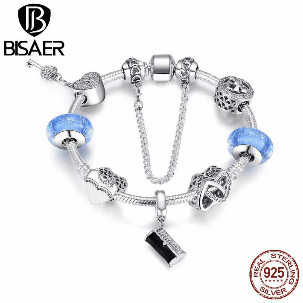 

925 Sterling Silver Cinderella's Signature, Handbag Pendant & Heart Original Charm Bracelet Women Sterling Silver Jewelry GYB015
