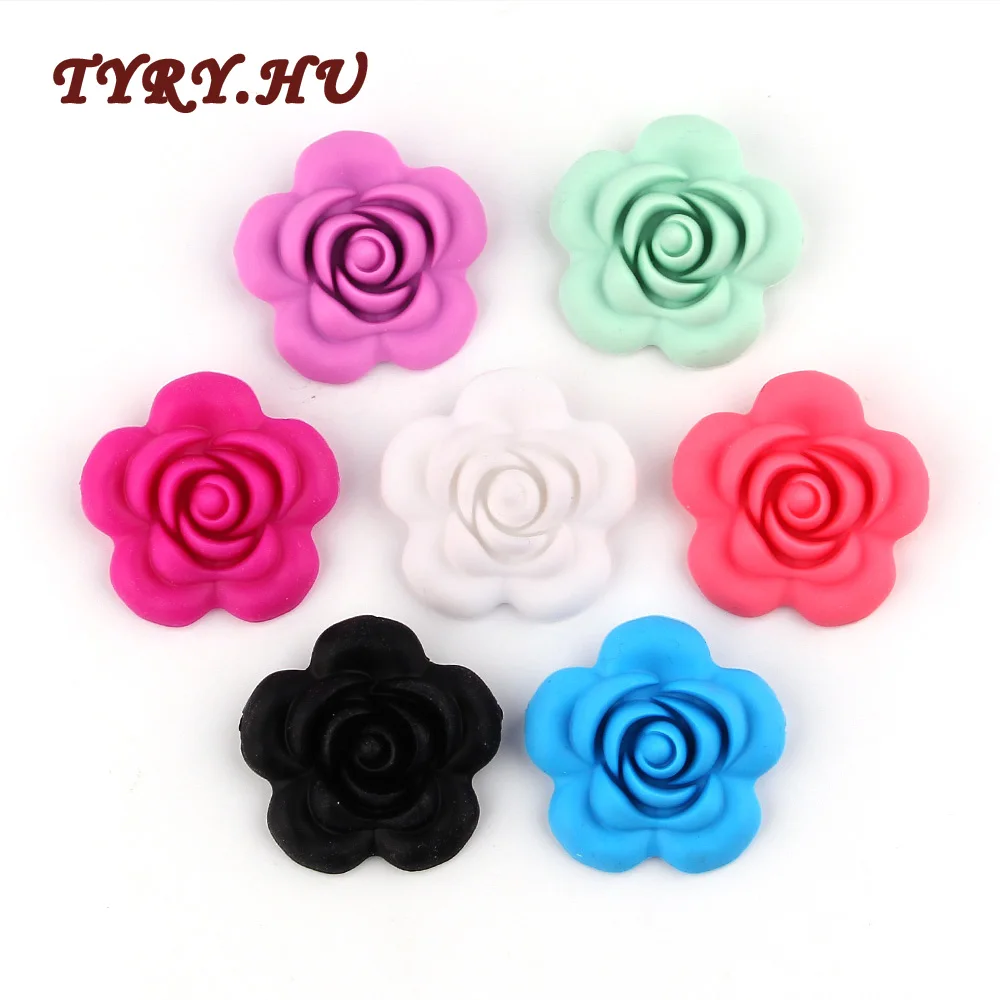 

TYRY.HU 5pc Flower Chewable Rose Silicone Beads Baby Teething Toys Food Grade Silicone For Diy Dummy Chain Teething Necklace