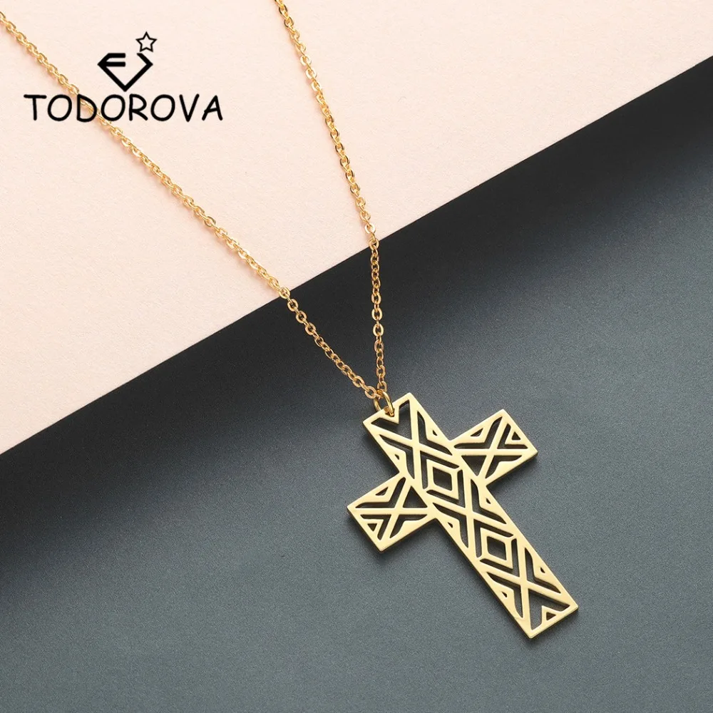 

Todorova Cross Necklaces & Pendants Men Stainless Steel Gold Color Male Necklaces for Women Mens Prayer Jewelry