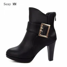 Туфли-лодочки на весну-осень женские ботильоны женские полусапожки и ботинки на толстой платформе и высоком толстом каблуке высокое качество и большие размеры 34–43