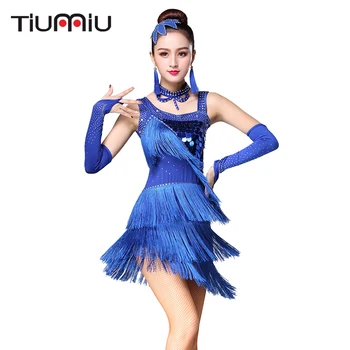 

Red Royal Blue Latin Dance Wear Dresses Women Sexy Dance Clothing with Tassel Ballroom/Tango/Rumba Dresses Dancer Stage Costumes