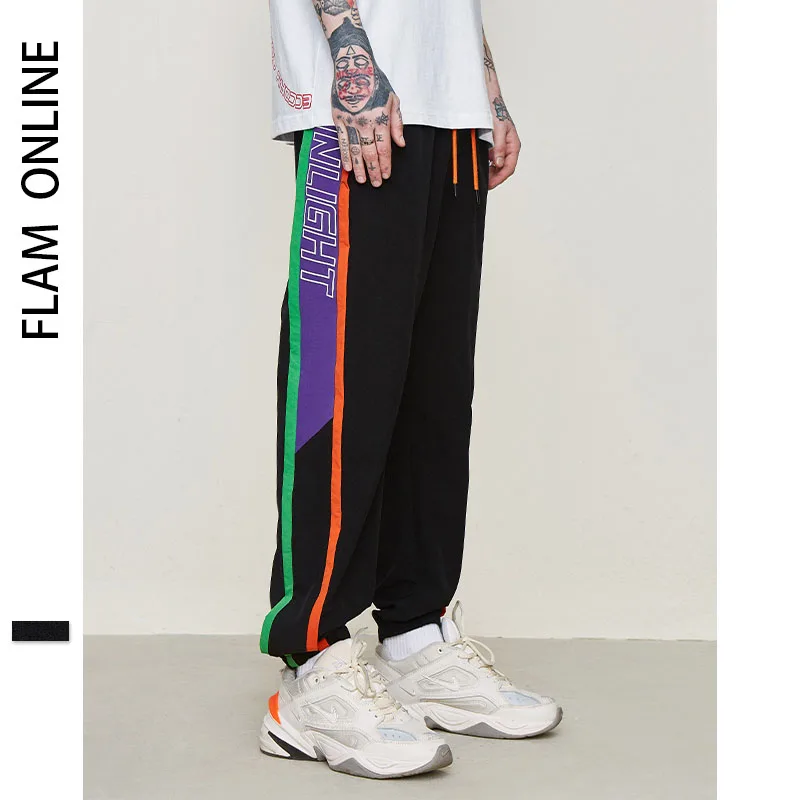 2019 Elastic Waist Track Pants Jogger Trousers Street wear Patchwork Letter Printed Side Stripe Man Sweatpants