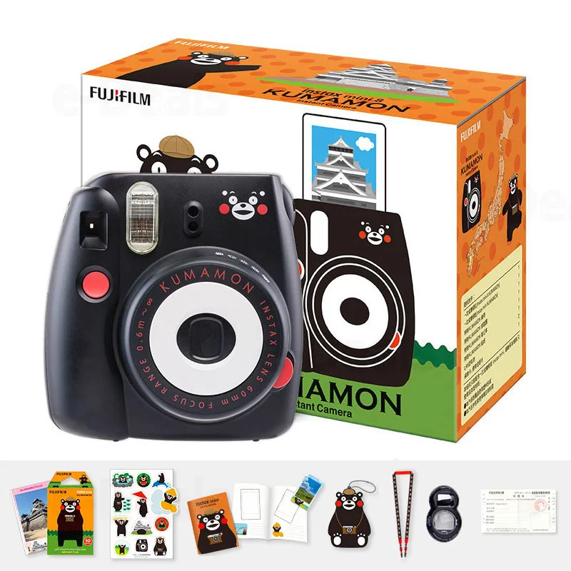 Fujifilm Instax Mini KUMAMON мгновенный набор фотокамер, 5 цветов камера+ пленка+ блокнот+ наклейки+ Специальное кольцо для ключей+ ремешок+ линзы для селфи