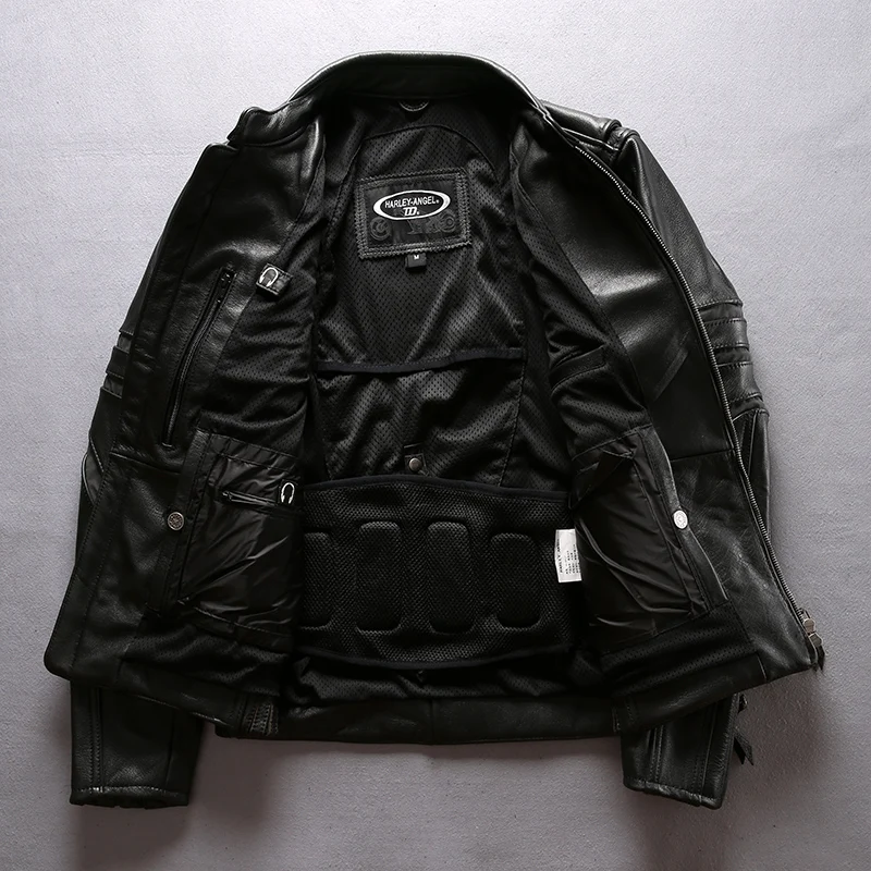 Профессиональная мотоциклетная кожаная куртка, Мужская Светоотражающая воловья кожа, Мужская мотоциклетная куртка с защитным устройством, кожаная мужская куртка