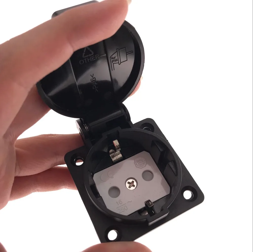 

Euro 16A 250V PA66 Black IP54 Generator Control Panel Germany industry waterproof socket EU wire connector plug with cover